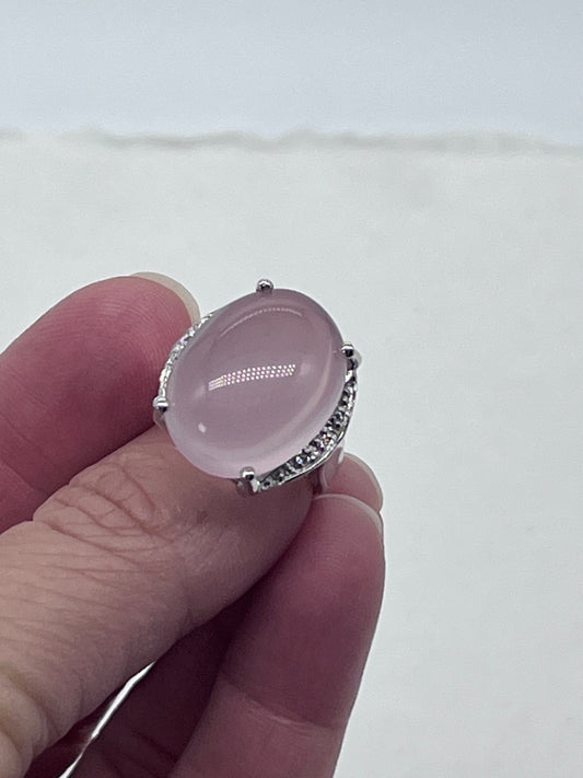 Anillo llamativo de cuarzo rosa natural vintage en plata 925