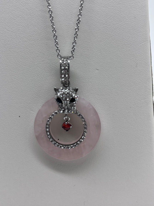 Collar de leopardo Rubi nefrita Rojo Cuarzo Rosa genuino con CZ (chapado en plata)