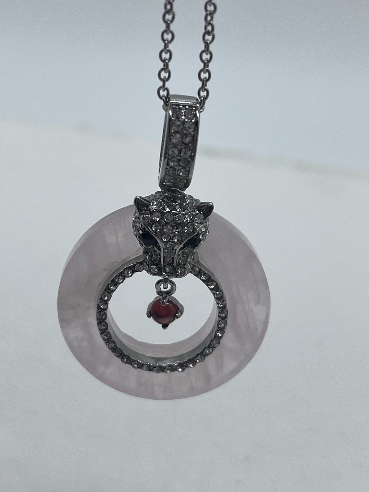 Collar de leopardo Rubi nefrita Rojo Cuarzo Rosa genuino con CZ (chapado en plata)