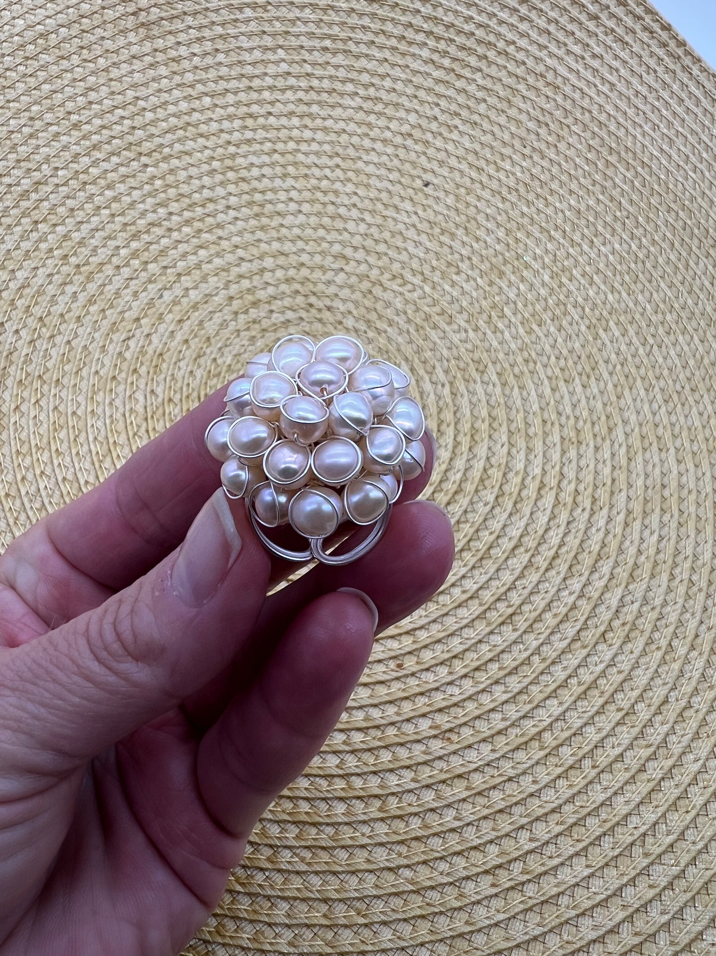 Anillo Vintage con perlas blancas y plata 925