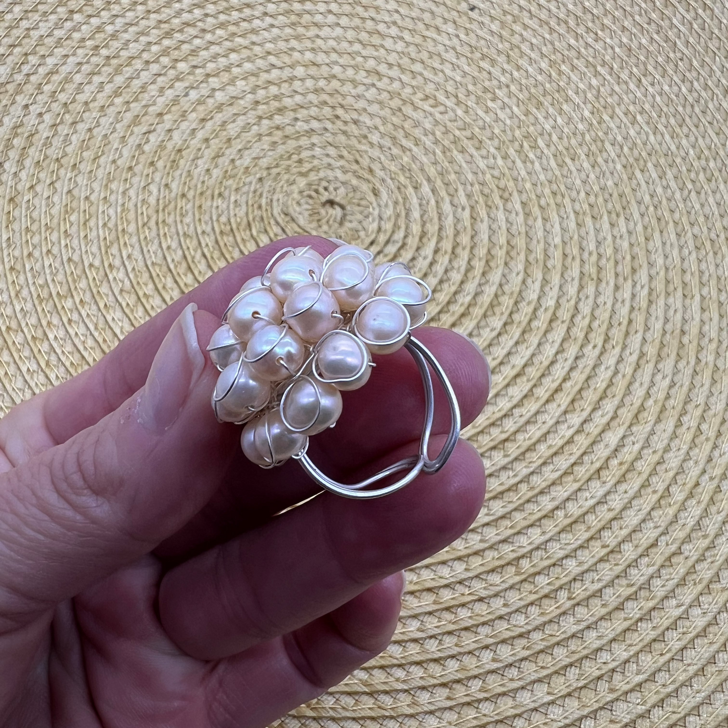 Anillo Vintage con perlas blancas y plata 925