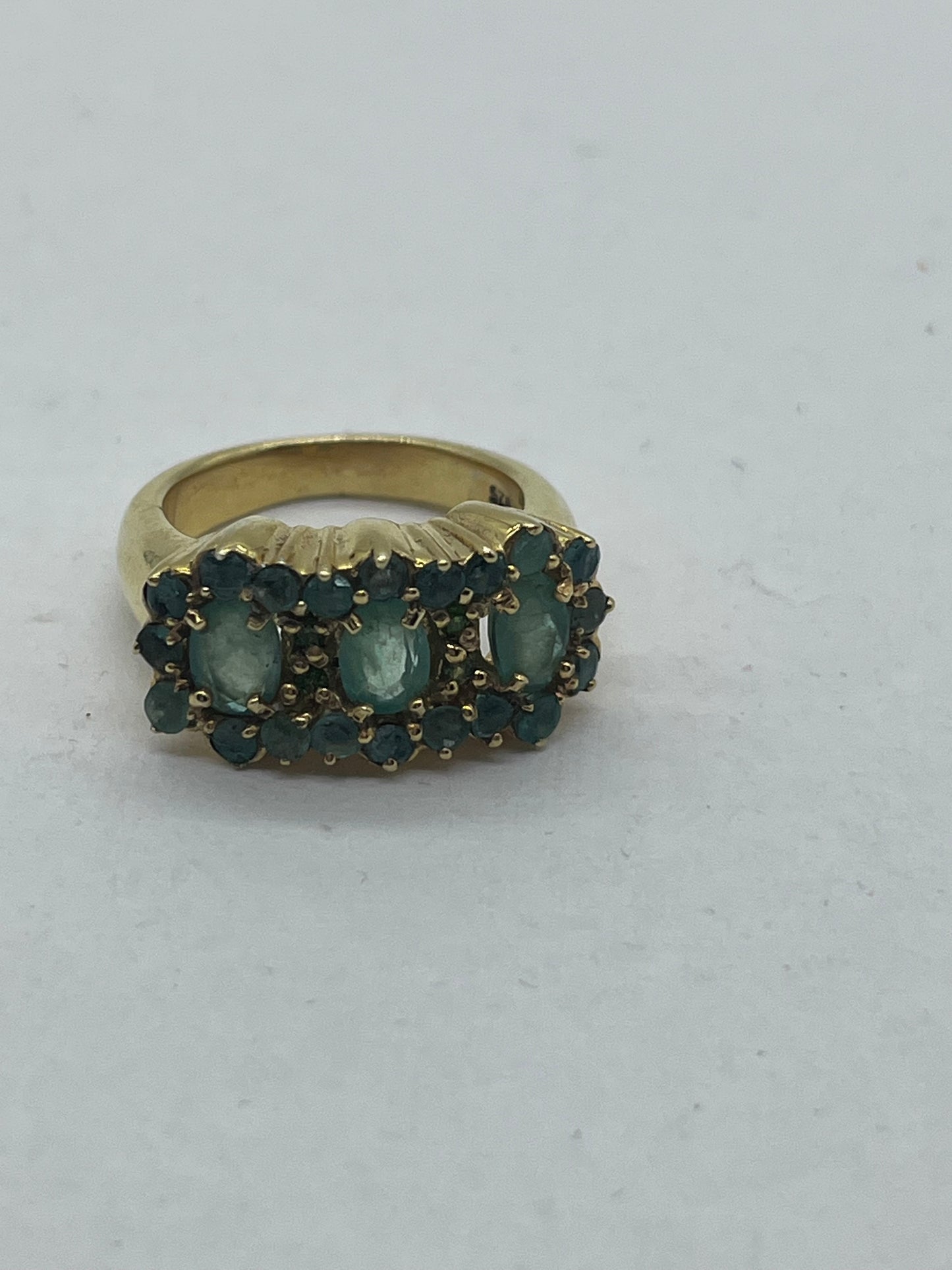 Anillo de cóctel vintage de plata de ley 925 dorada con esmeralda verde