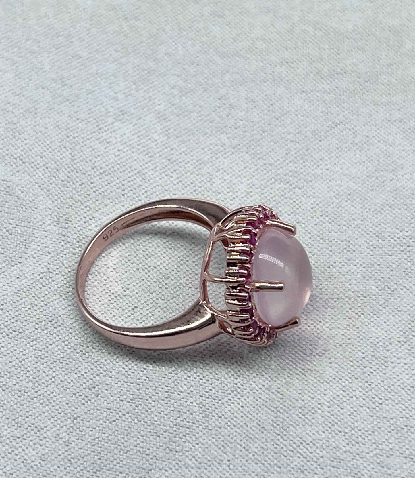 Anillo  en plata 925 Cuarzo Rosa y zafiros