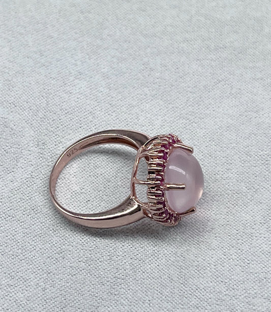 Anillo  en plata 925 Cuarzo Rosa y zafiros