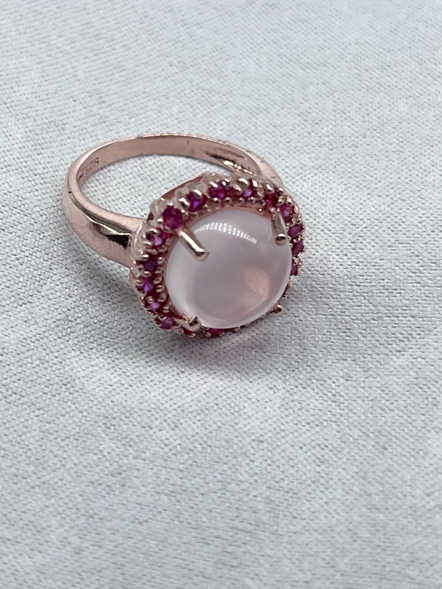 Anillo  en plata 925 Cuarzo Rosa y zafiros