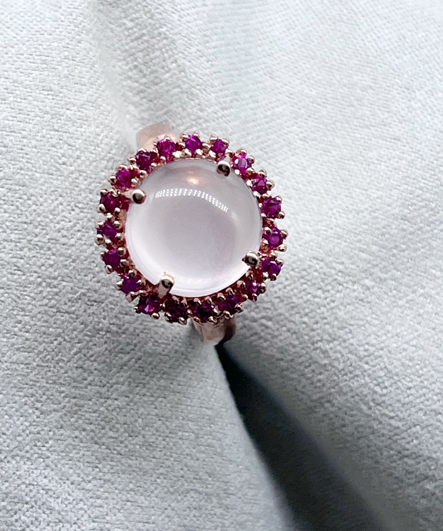 Anillo  en plata 925 Cuarzo Rosa y zafiros