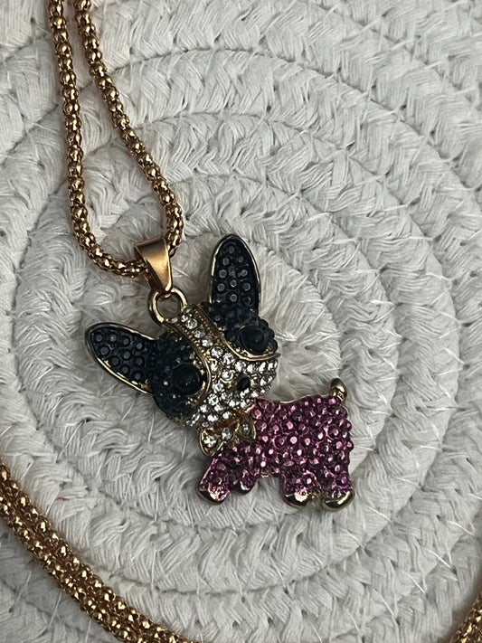 Necklace Betsey Johnson Stile 2 Pink Chihuahua, collar chihuahua, colgante chihuahua 71 cm largo