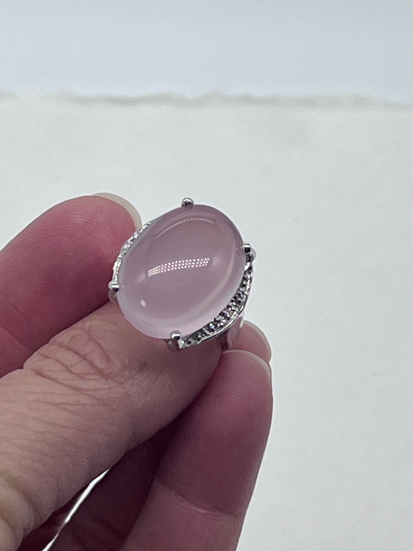 Anillo llamativo de cuarzo rosa natural vintage en plata 925