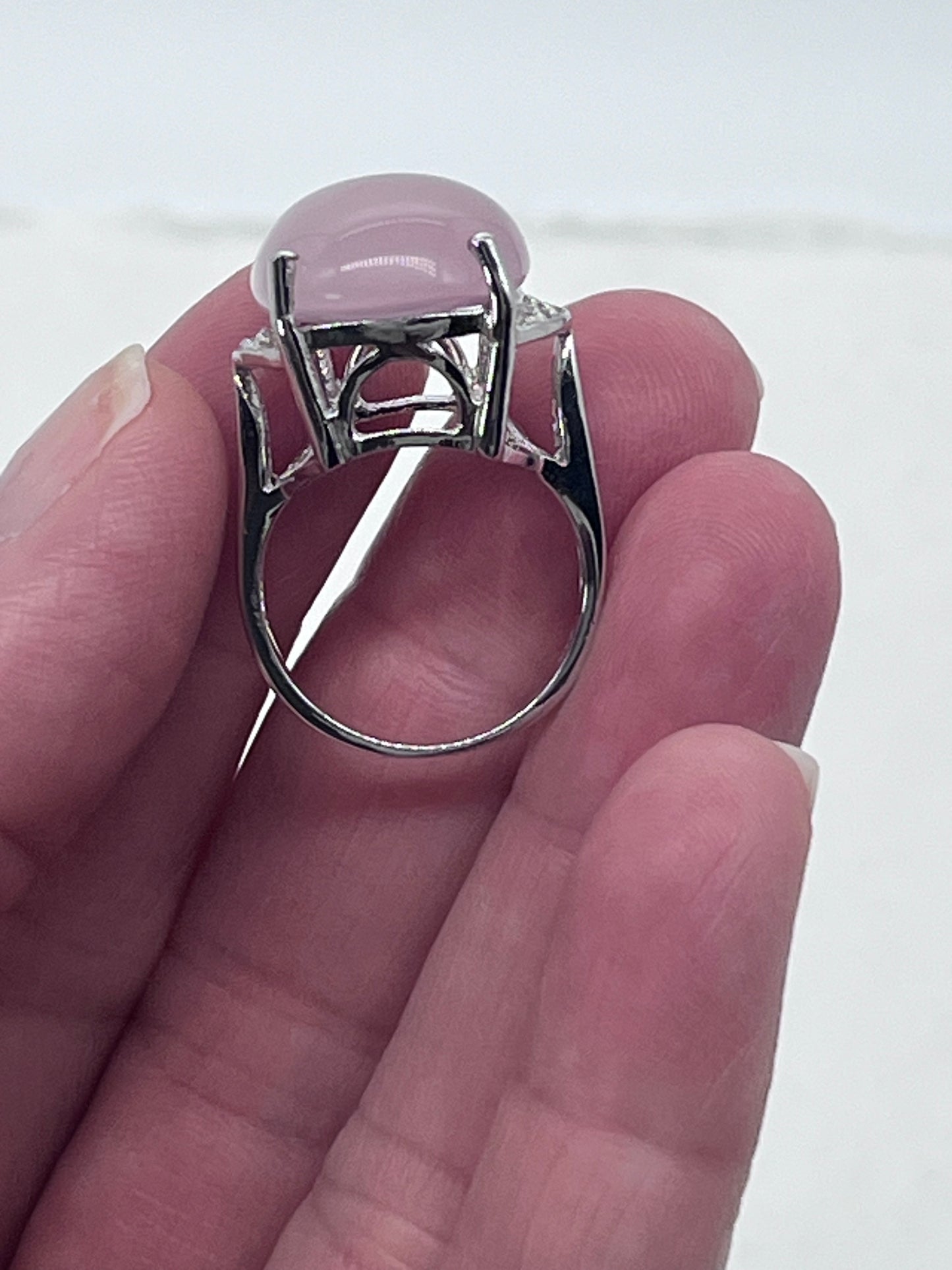 Anillo llamativo de cuarzo rosa natural vintage en plata 925