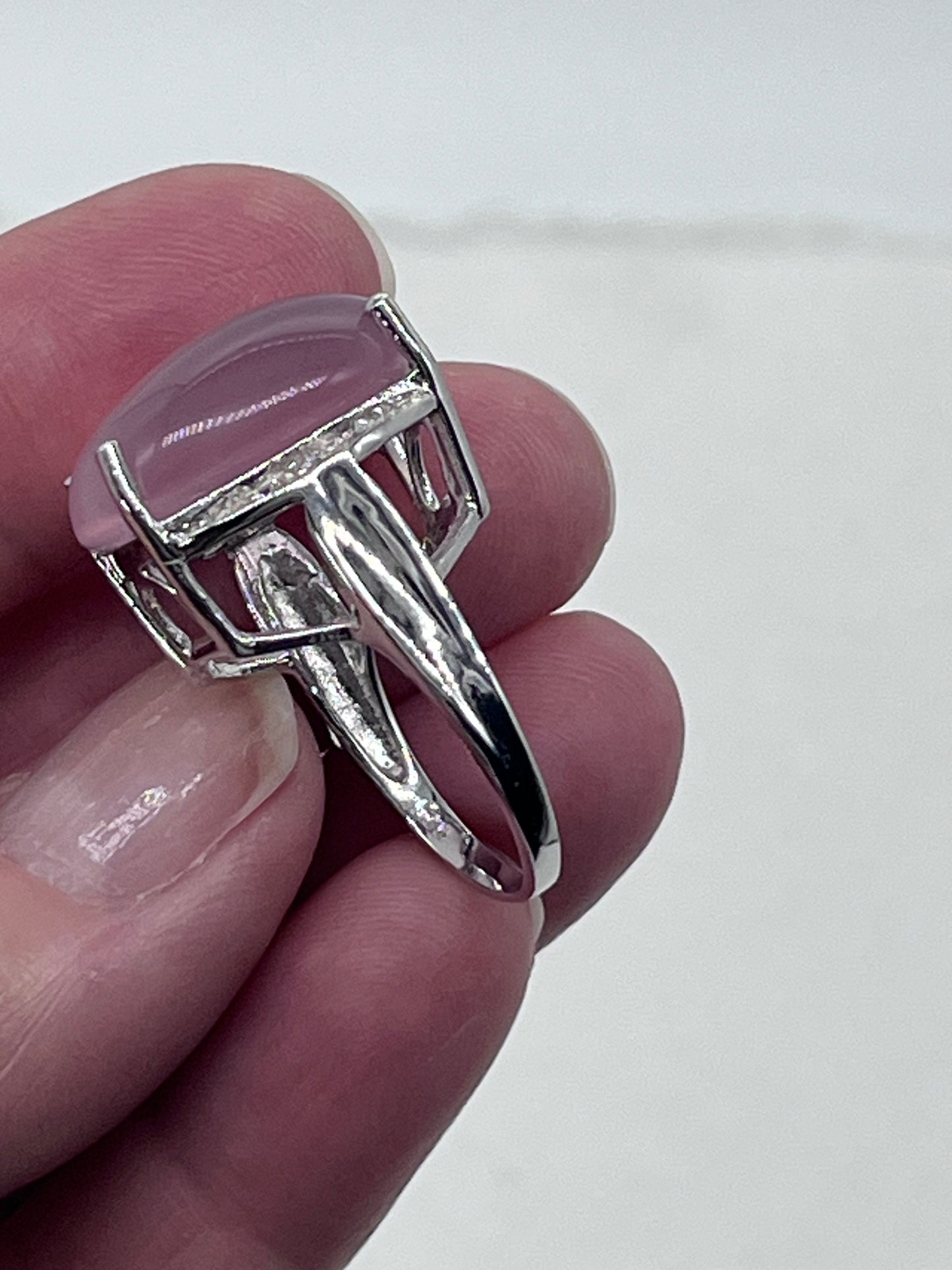 Anillo llamativo de cuarzo rosa natural vintage en plata 925