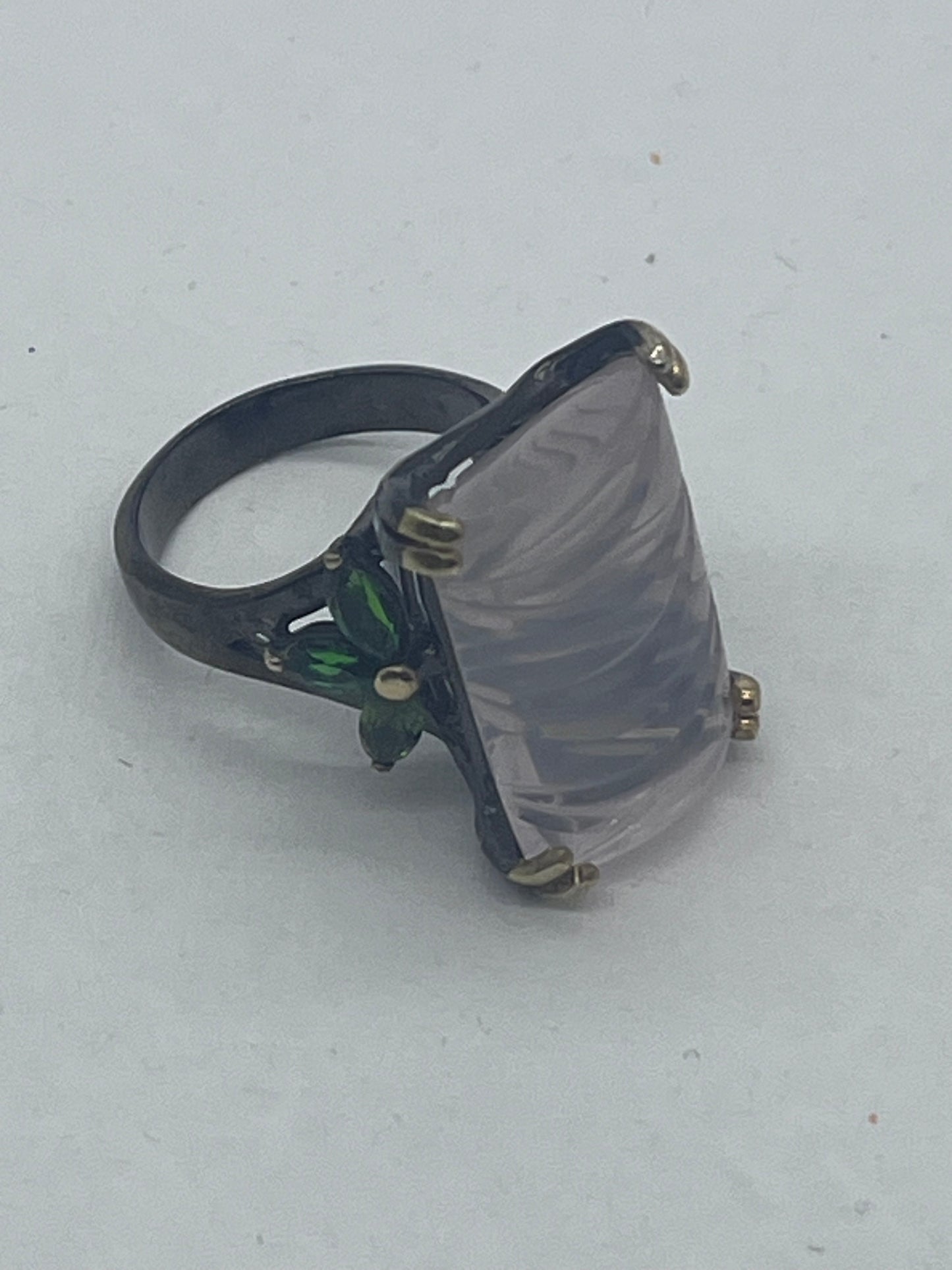 Anillo de Cuarzo Rosa Natural, baño de rodio, plata de ley 925, Talla 7 US