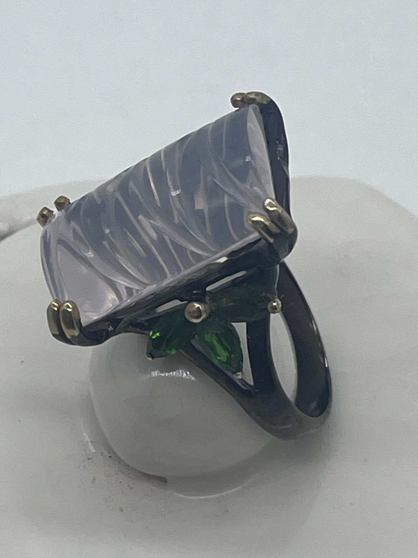 Anillo de Cuarzo Rosa Natural, baño de rodio, plata de ley 925, Talla 7 US