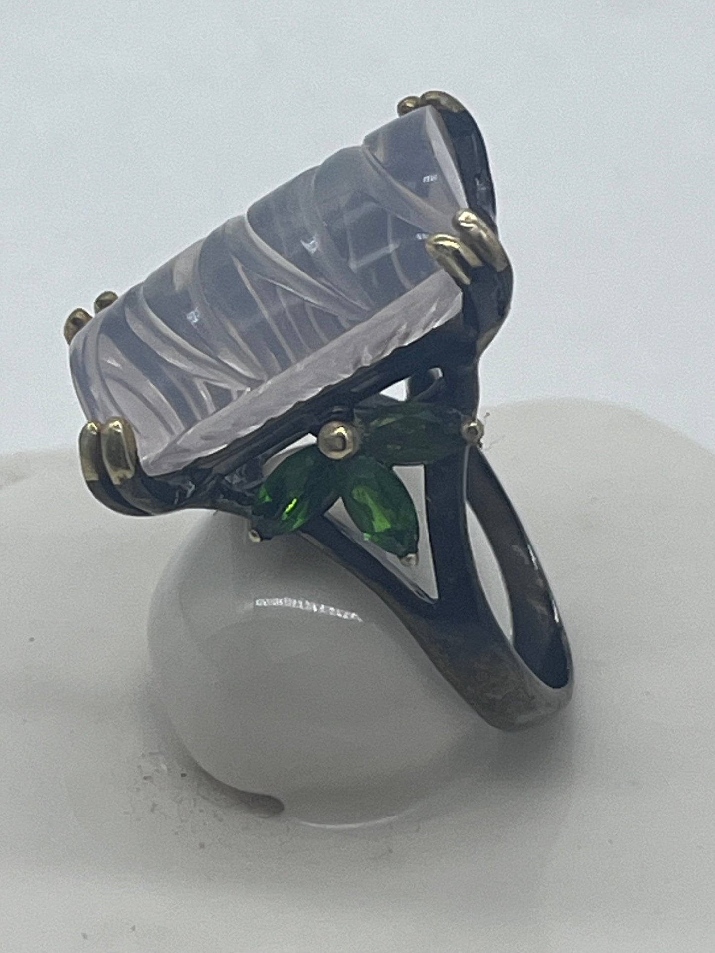 Anillo de Cuarzo Rosa Natural, baño de rodio, plata de ley 925, Talla 7 US