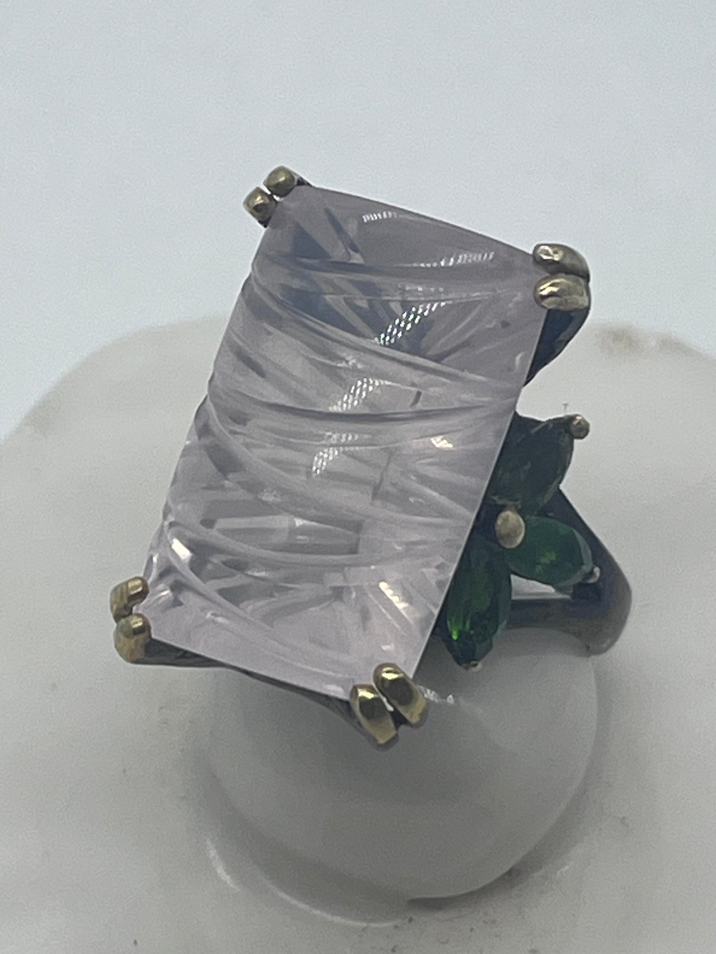 Anillo de Cuarzo Rosa Natural, baño de rodio, plata de ley 925, Talla 7 US