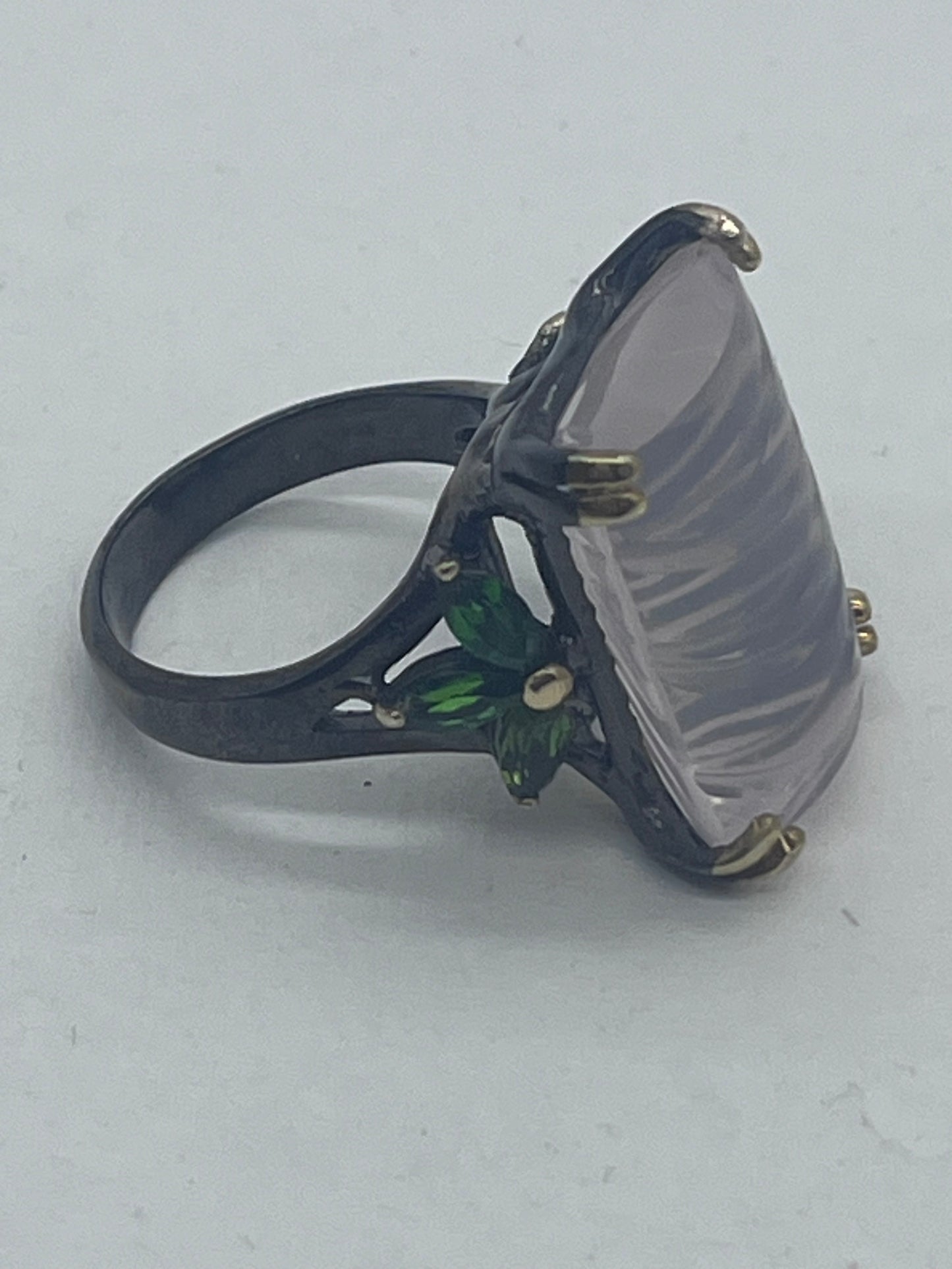 Anillo de Cuarzo Rosa Natural, baño de rodio, plata de ley 925, Talla 7 US