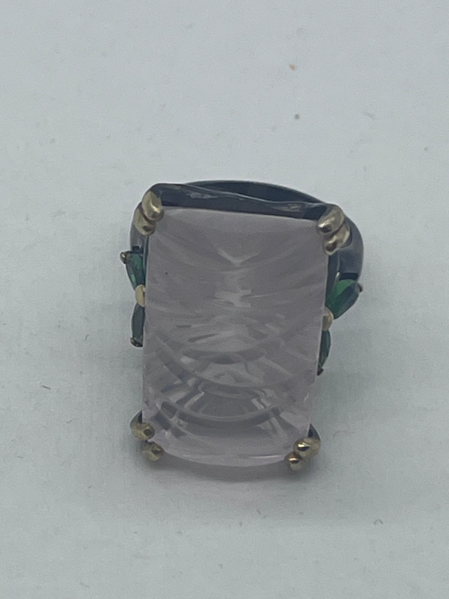 Anillo de Cuarzo Rosa Natural, baño de rodio, plata de ley 925, Talla 7 US