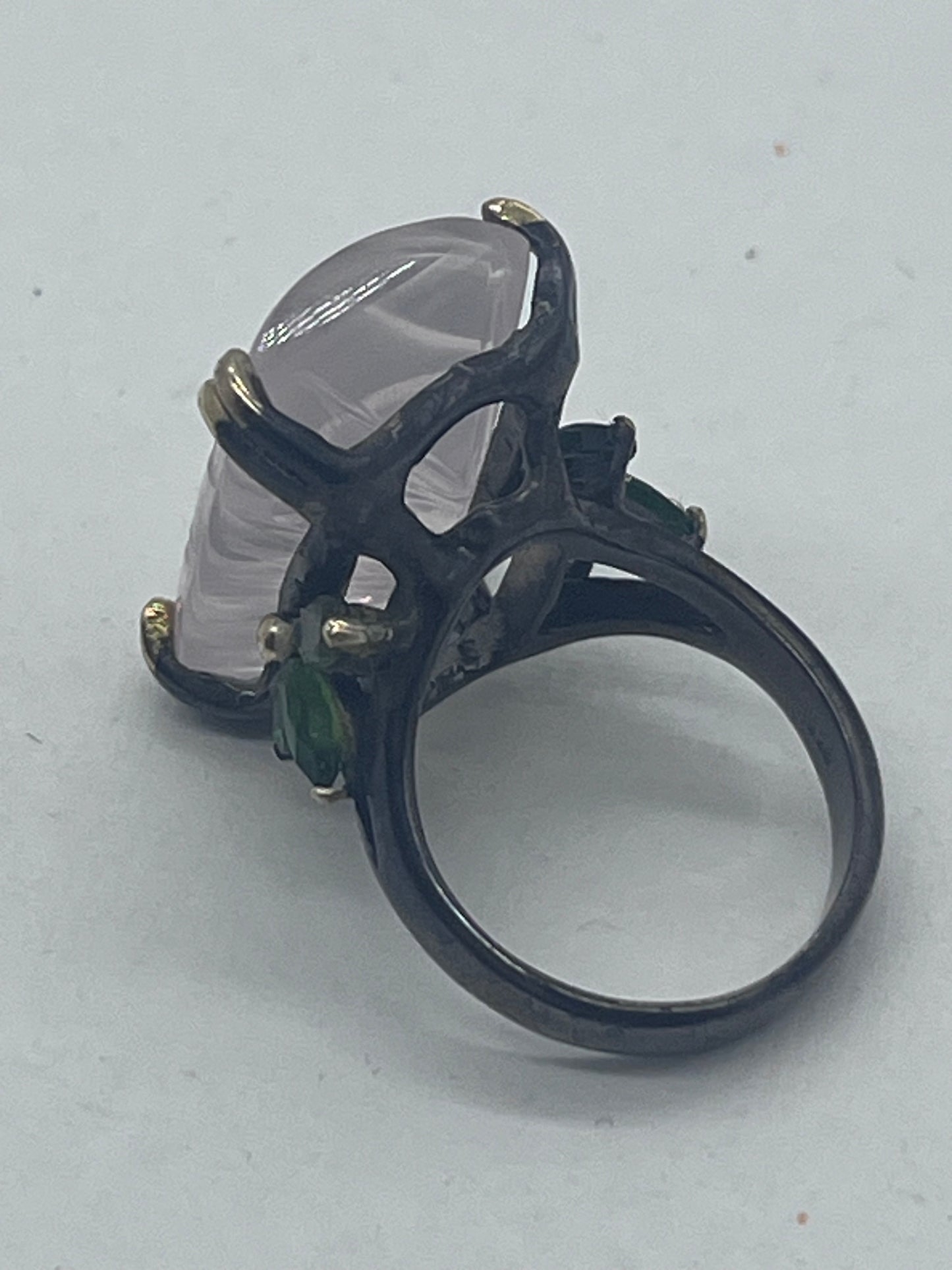 Anillo de Cuarzo Rosa Natural, baño de rodio, plata de ley 925, Talla 7 US