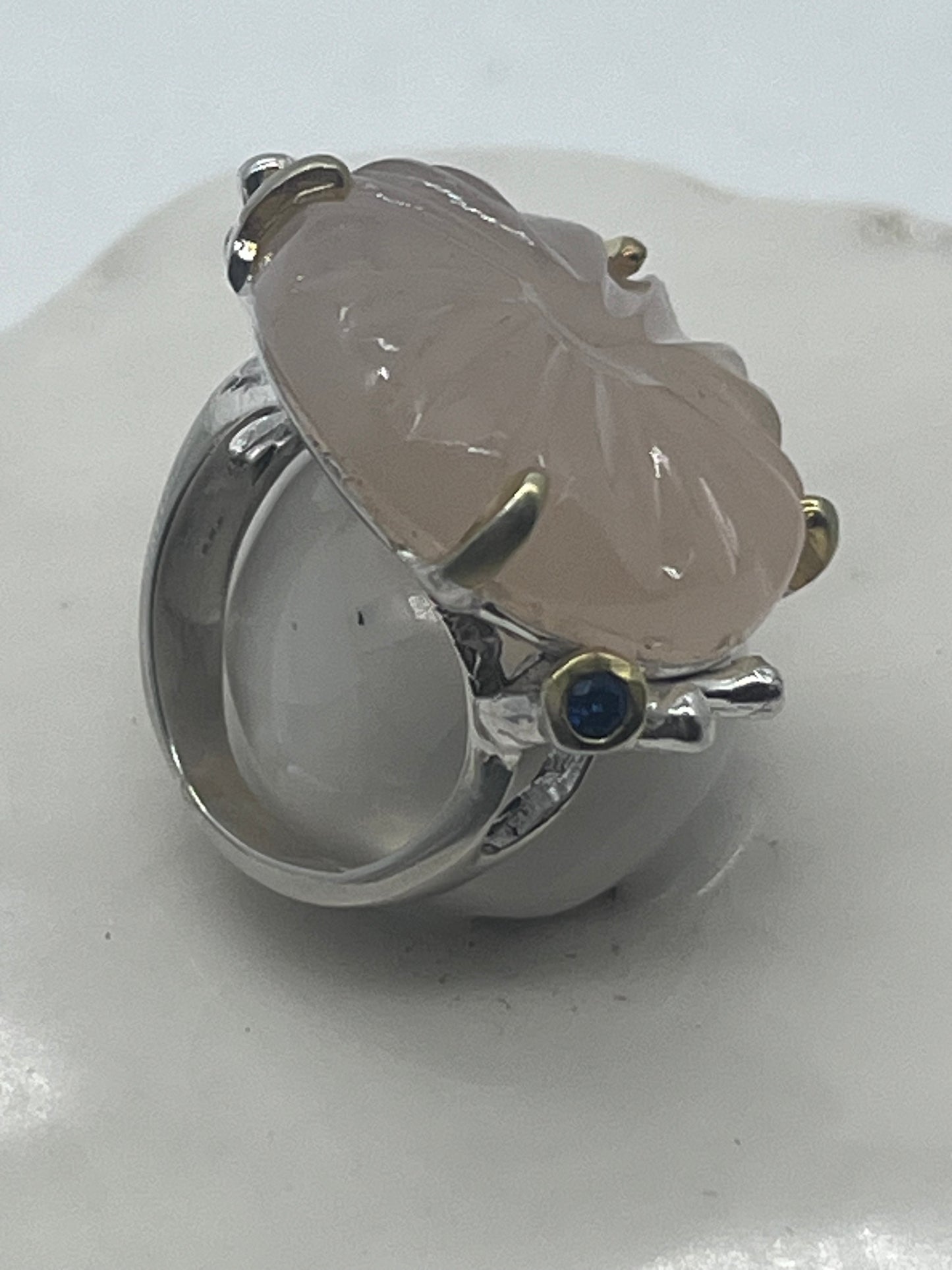 Anillo vintage grande de plata de ley 925 con solitario rosa de 10 quilates, calcedonia de Tanzania