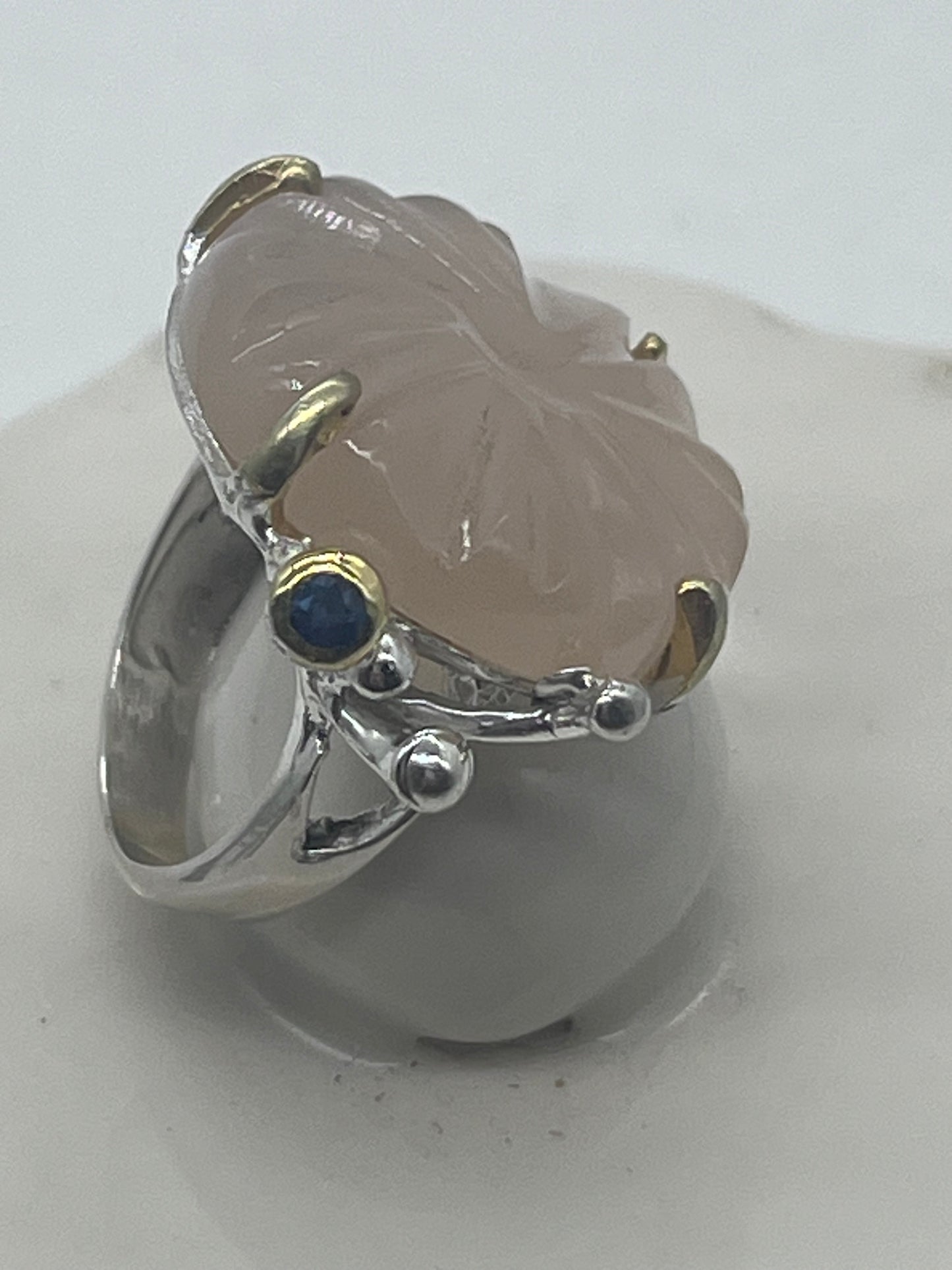 Anillo vintage grande de plata de ley 925 con solitario rosa de 10 quilates, calcedonia de Tanzania