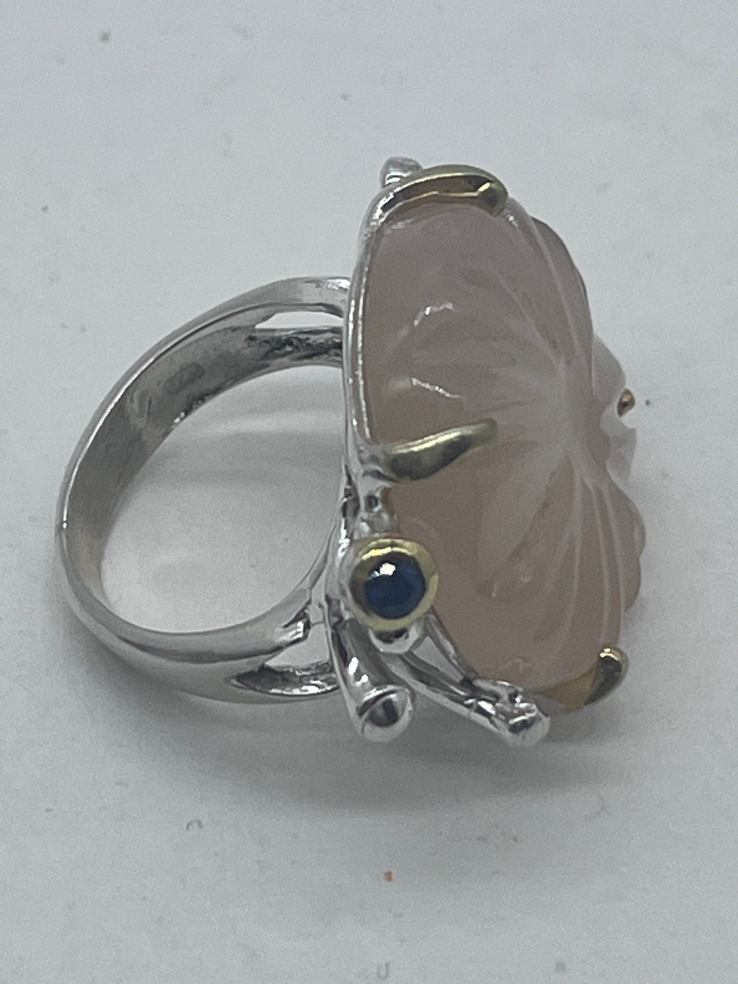 Anillo vintage grande de plata de ley 925 con solitario rosa de 10 quilates, calcedonia de Tanzania