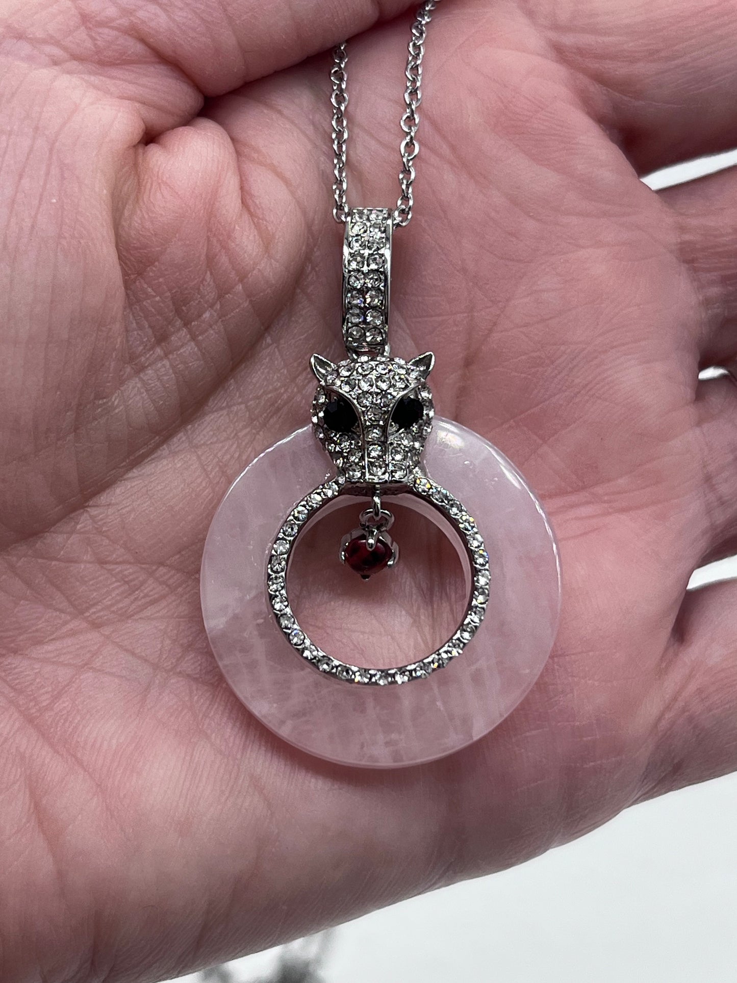 Collar de leopardo Rubi nefrita Rojo Cuarzo Rosa genuino con CZ (chapado en plata)