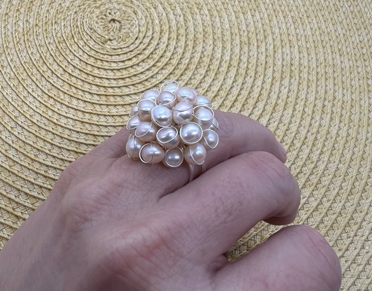 Anillo Vintage con perlas blancas y plata 925