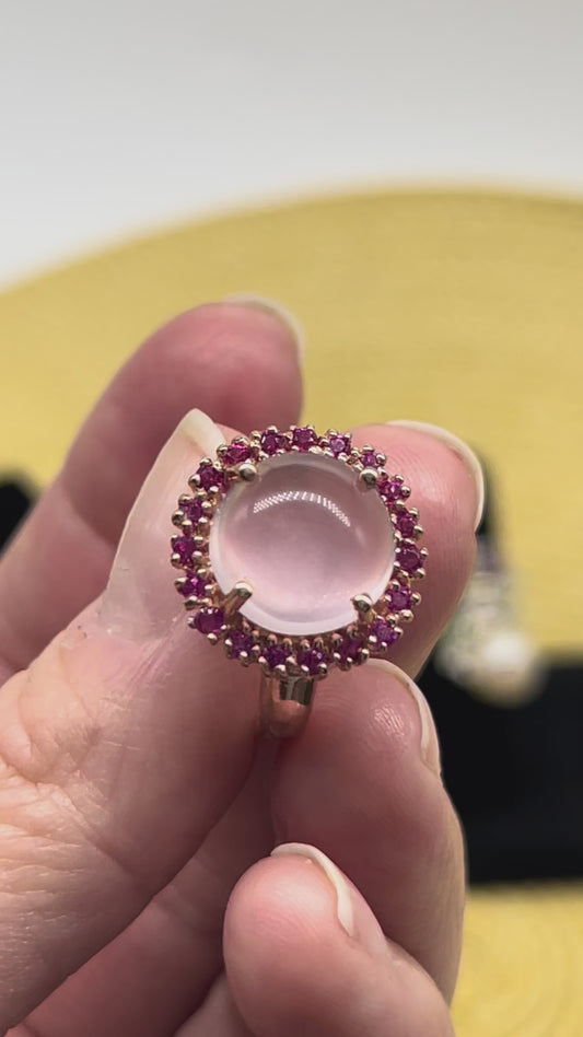 Anillo  en plata 925 Cuarzo Rosa y zafiros